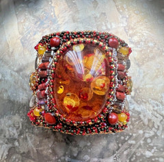 Special Handmade amber Embroidery soft Leather Cuff Bracelet One-of-a-Kind US