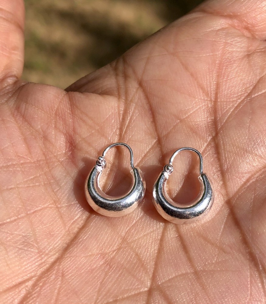 925 Sterling Silver Handmade Small Hoop Earrings, Huggies, Kundal, 14mm, 1.5 gm