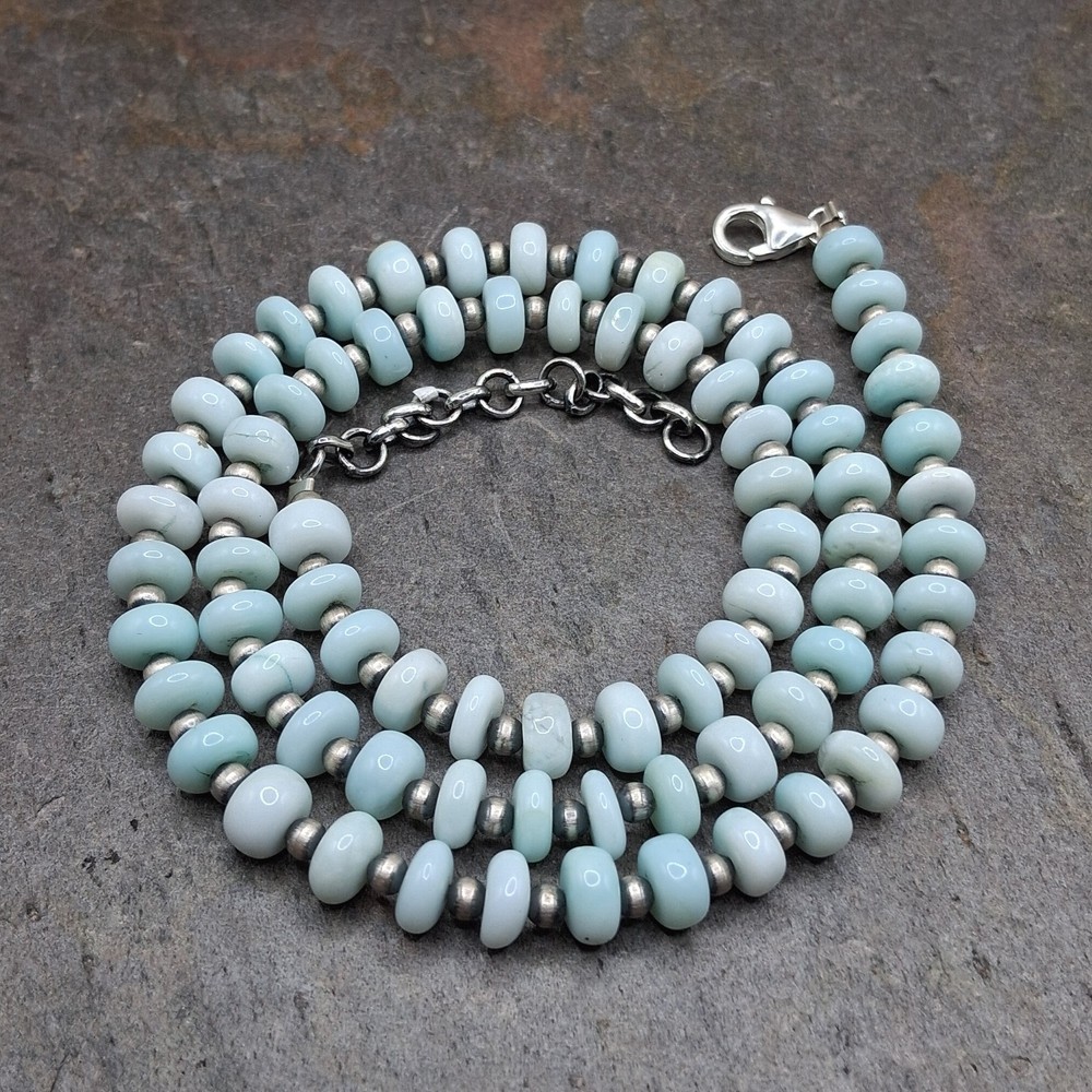 Opal Quartz Rondelle Necklace Sterling Silver Beads 18-20in Southwestern