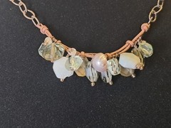 NWT Peyote Bird Green Gray Silver Gemstone Bead Mix Wax Cord Chain Necklace 17″