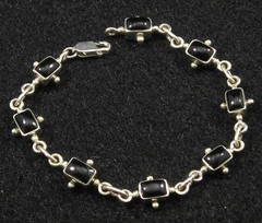 .925 Sterling Silver Petite Art Deco Style Black Onyx Gemstone Bracelet 6 1/2″
