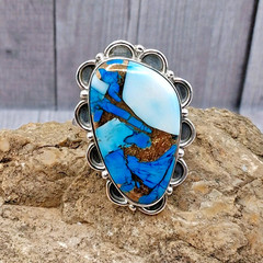 Blue Dahila Turquoise Ring Adjustable 7-11 Sterling Silver Southwestern Style