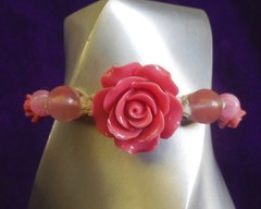 Pink Stone Rose Adjustable Hemp Bracelet Anklet Watermelon & Strawberry Quartz