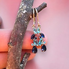 14K Rose Gold Filled Lab Made Swiss Blue Topaz and Sapphire Earrings