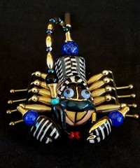 Exquisite Scorpion ceramic & brass costume jewelry brooch large size 2.25 inches
