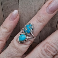 Sterling Silver Kingman Campitos Turquoise Ring Sz 6.25 Double 925 Southwestern