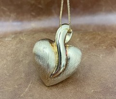 Italy Gold Vermeil 925 Reversible Polished/ Brushed Heart Pendant Necklace 18”in