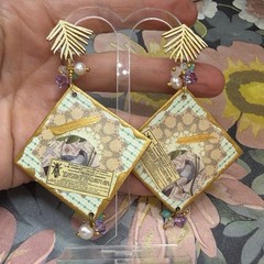 Adorned Crown Jewelry assemblage purple nature wood collage post earrings