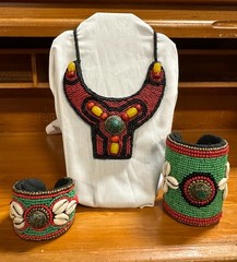 Vintage Tibetan Beaded Necklace with Cowry Shells & Matching Cuff Bracelets