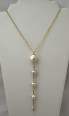 Gold Plate 4 Graduating Faux Pearls 24″ Necklace 5″ Dangle #8