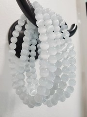 Selenite Cats Eye Natural Gemstone Crystal Bead Stretch Bracelet 6mm 16cm