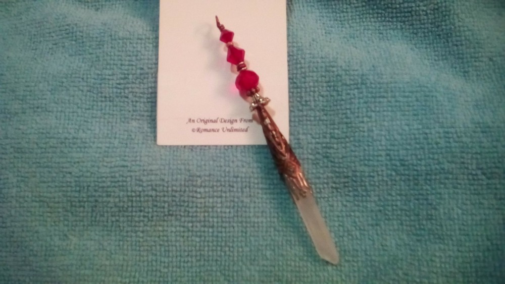 Faceted Red Glass Beads Frosted LEMURIAN Crystal Point PENDANT Wand Ornament