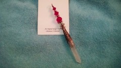 Faceted Red Glass Beads Frosted LEMURIAN Crystal Point PENDANT Wand Ornament