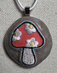 Retro 70’s Vibe Mushroom On Stone Pendant On Cord Necklace By 927 Designs