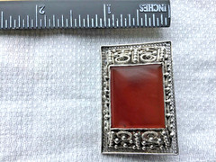 Sterling Silver Handmade Carnelian Pin Etruscan Design Handmade 1 5/8” Long VTG