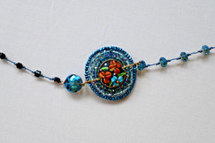 Aurora Borealis Crystal Art Glass Floral Beaded Botanical Boho Necklace Handmade