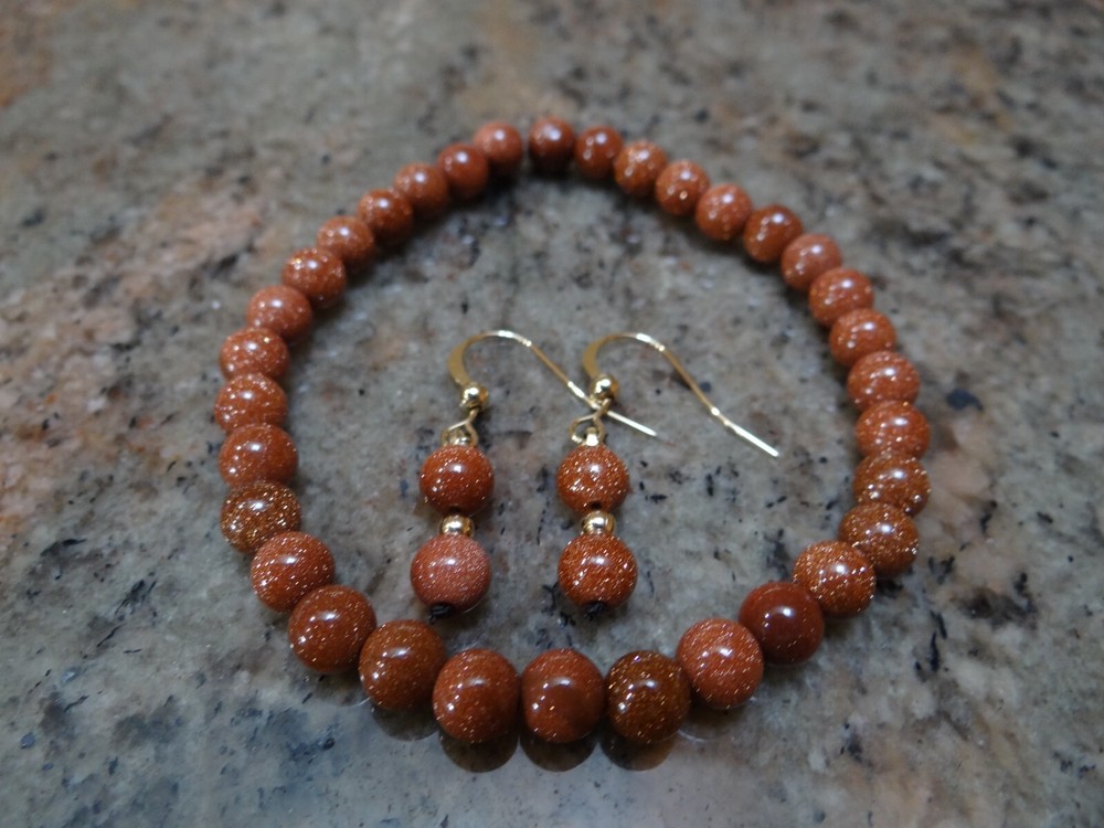 Goldstone Bracelet & Matching Dangle Earrings