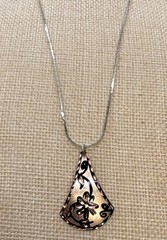 Copper Pendant Embellished Artisan Hand Crafted Floral Silver Tone Chain 16”