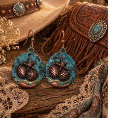 Starfish Shell Dangle Earrings Turquoise Copper Beach Bohemian Hook Women