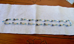 Handcrafted Necklace Blue Grey Shells Spaced with Turquoise +Silver Beads 12.5″
