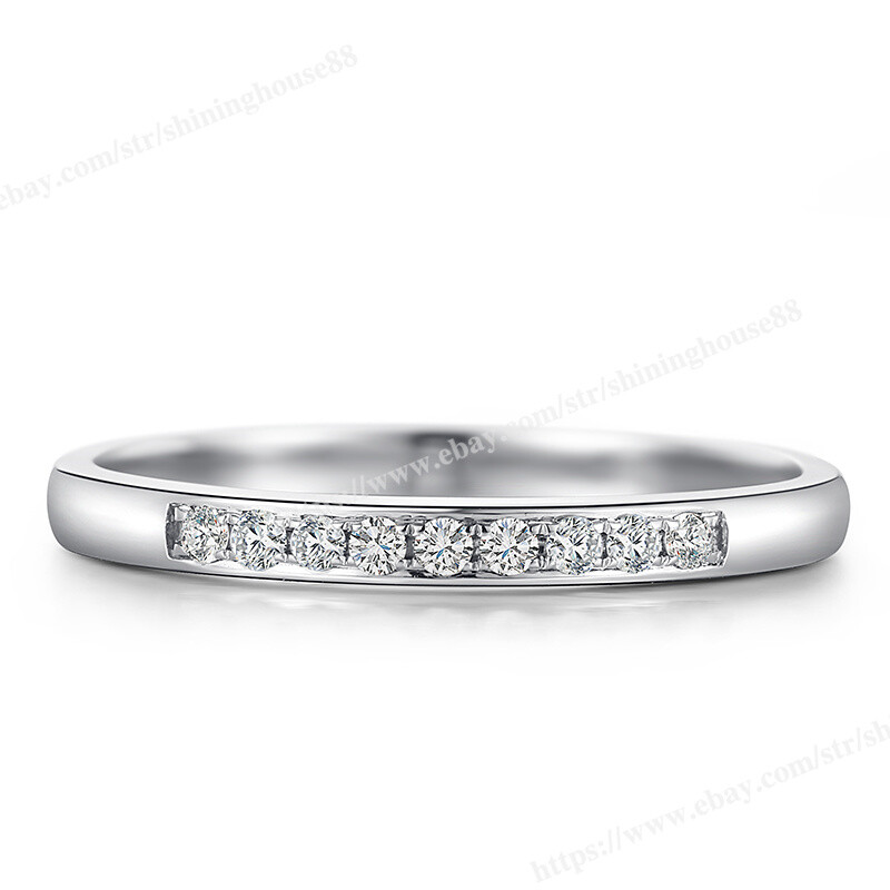 Natural Diamond 0.1ct Minimalist Band Ring Engagement Halo Solid 14k White Gold