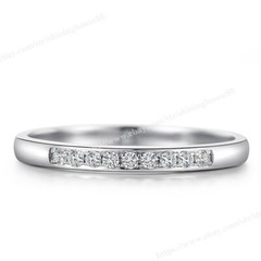 Natural Diamond 0.1ct Minimalist Band Ring Engagement Halo Solid 14k White Gold