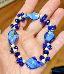 Blue Glass & Beaded Stretch Bracelet