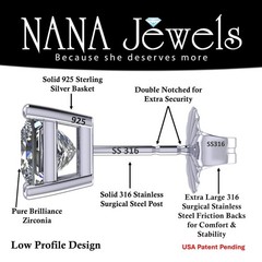 Platinum Plated Silver Stud Earrings With 2.00 CTW Princess Cut Zirconia – 5.5MM