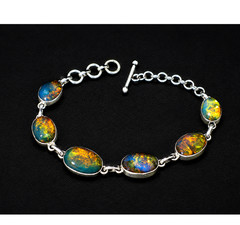 Quality Artisan Blue Green Dominican Amber 925 Sterling Silver Oval Bracelet 5″+