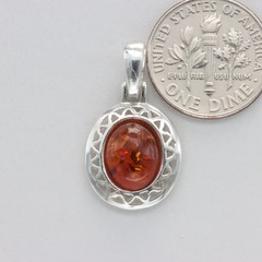 Oval Cognac / Brown BALTIC AMBER Pendant – Necklace – 925 STERLING SILVER #33e