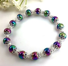 Rainbow Multicolor Magnetic Hematite Bracelet healing gemstone stretchy women