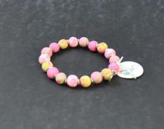Jilzara Paisley Pink Petite Keepsake Bracelet Polymer Clay Beads Handcrafted O3