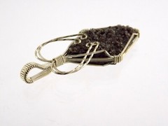 Silvertone Metal Wire Wrap Pendant Black Druzy Treated Quartz Gem 8.8g 2.25 Inch