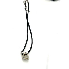 Heart necklace pendant crystals silk cord Vietnam Stainless Steal Charm 8″