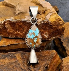 Number 8 Turquoise Squash Blossom Pendant Sterling Silver Native Style 1.5 inch