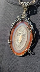 Large Artisan hand made floral & vine sterling silver & Brazilian Agate pendant