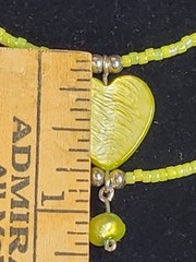 Handmade sterling silver pearl green heart mother of pearl 16″ necklace