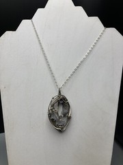 Druzy Pendant 2 1/4” Artisan Sterling Silver Wire Wrapped Large 18” Necklace 14g