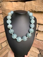 Huge Aquamarine Bead Necklace Artisan Handcrafted