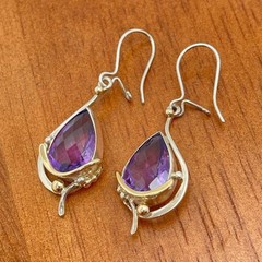 Huge Amethyst Pendant Necklace Earrings Set Silver 18K Gold One of a Kind