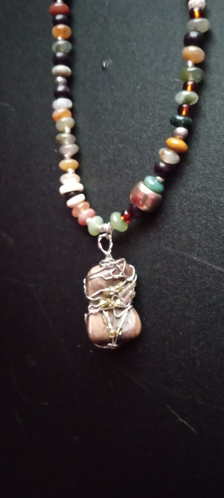 Petrified Wood Pendant Beaded Necklace