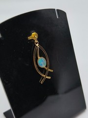 Black Opal Gold Brass Pendant-Natural Black Opal Doublet Cabochon Gift For Her