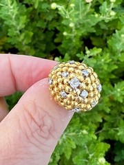 VINTAGE 18K YELLOW GOLD DIAMOND BOMBE HONEY COMB RING LARGE SOLID HEAVY CUSTOM