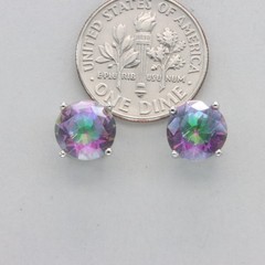 Round Rainbow MYSTIC TOPAZ Circle Post / Stud Earrings 925 STERLING SILVER 901e
