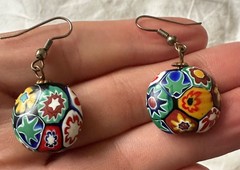 Glass Of Venice Italian Murano Glass Earrings Dangle Round Multicolor Millefiori