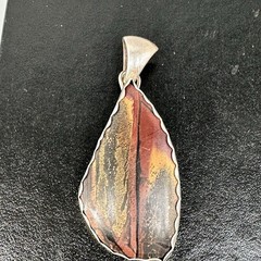 925 Silver Red Black Tan Jasper Pendant Artisan Made HB 2”