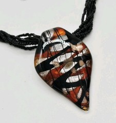 Murano Art Glass Necklace Pendant Black beaded layered Necklace twist Foil 21 in