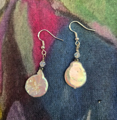 Beautiful White Natural Freshwater Coin Pearl Earrings – free shipping