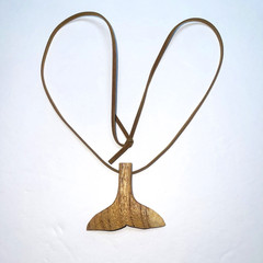 Wood Whale Tail Pendant Necklace Hand Carved 24″ Leather Cord Strength Power