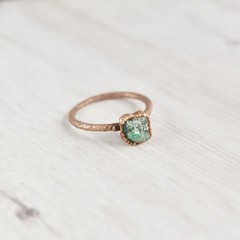 Size 7.5 Raw Emerald Ring, Antique Copper, Natural Stone Crystal, Boho Jewelry